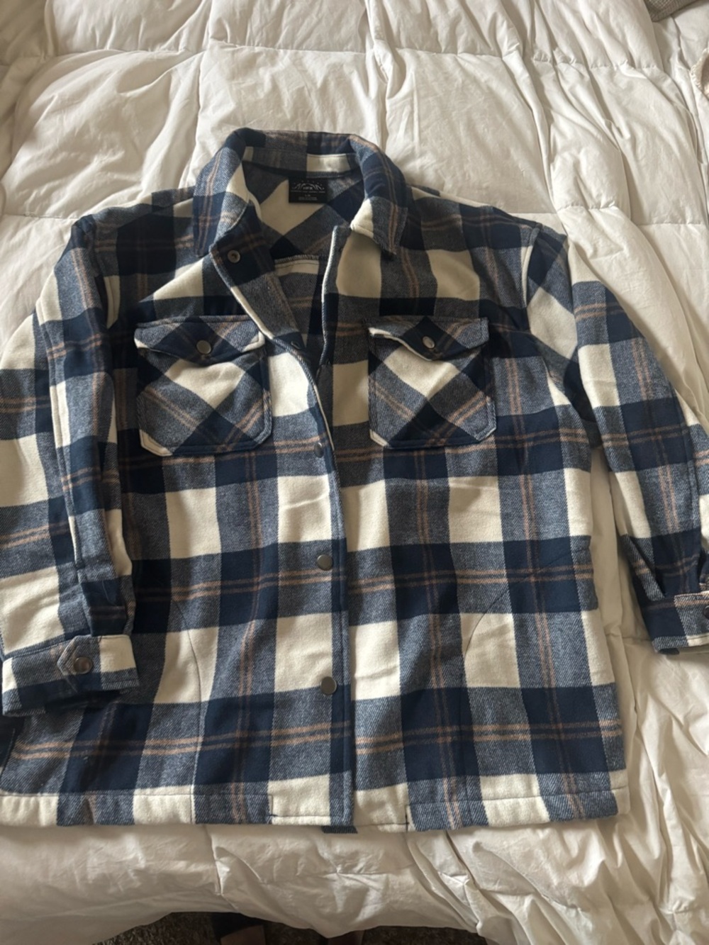 Men's Blue and Cream Plaid Lightweight Shirt Jacket